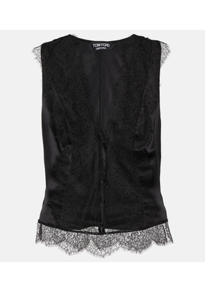 Tom Ford Lace-trimmed silk-blend satin top
