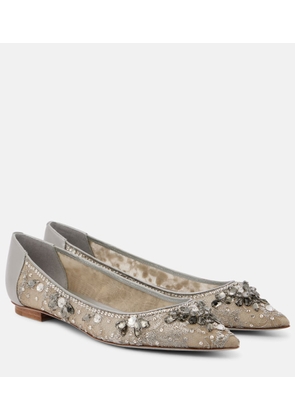 Rene Caovilla Embellished leather-trimmed ballet flats