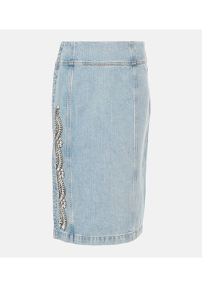 Xu Zhi Crystal-embellished denim midi skirt