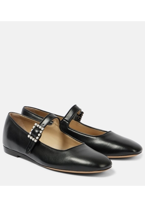 Le Monde Beryl Pearl-embellished leather Mary Jane flats