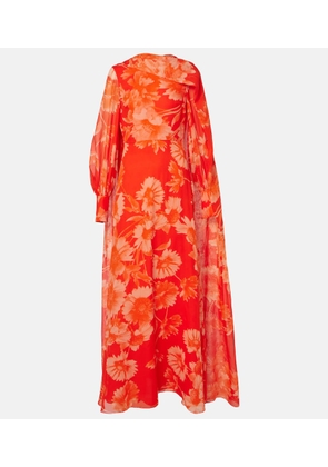 Erdem Caped floral silk gown