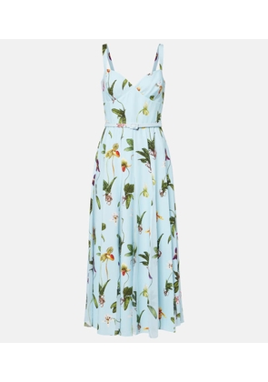 Oscar de la Renta Floral belted cady midi dress