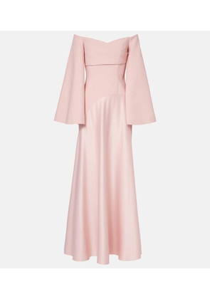 Solace London Rina off-shoulder crepe and satin gown