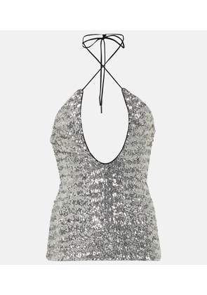 The Attico Alix sequined tulle halter neck top