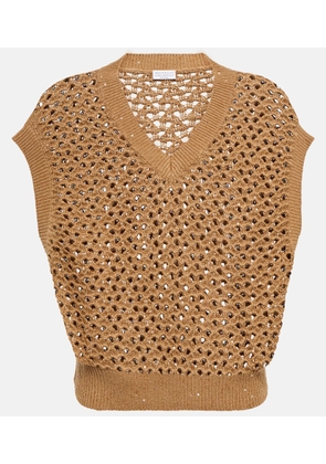 Brunello Cucinelli Open-knit cotton, linen and silk top