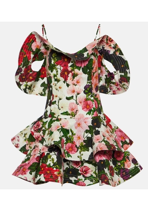 Oscar de la Renta Ruffled floral cotton-blend minidress