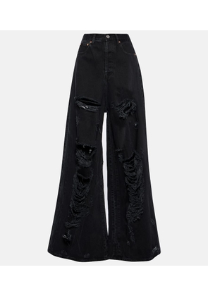 Vetements Distressed wide-leg jeans