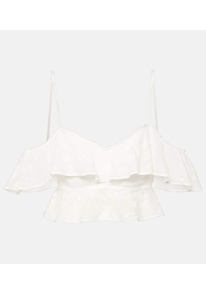 Isabel Marant Eliani embroidered ruffled ramie crop top