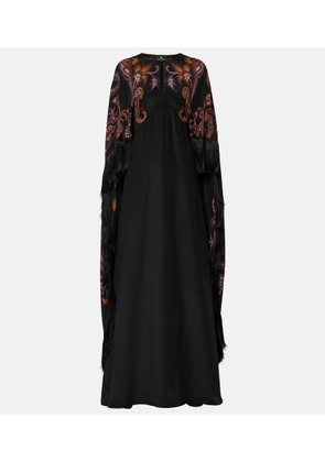 Etro Paisley caped fringed silk gown