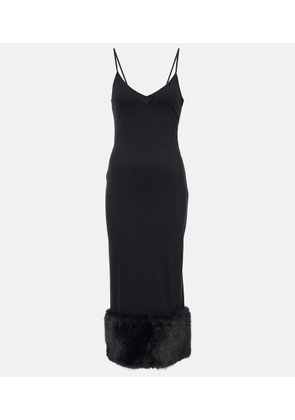 Prada Faux shearling-trimmed midi dress