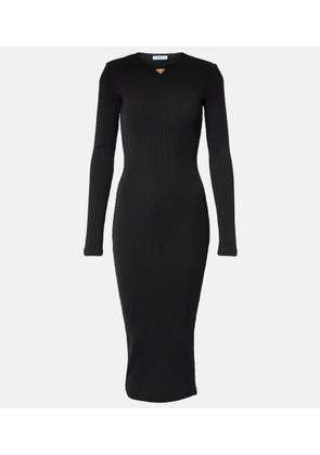 Prada Logo ribbed-knit midi dress