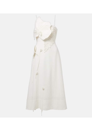 Farm Rio Floral-applique linen-blend midi dress