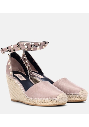 Valentino Garavani Rockstud Double leather wedge espadrilles