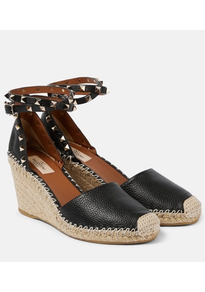Valentino Garavani Rockstud Double leather wedge espadrilles
