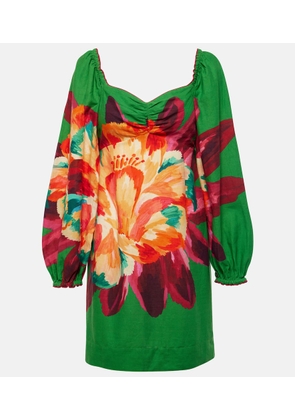 Farm Rio Tropicart Green linen-blend minidress