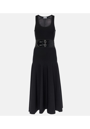 Alaia Leather-trimmed midi dress