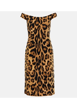 Oscar de la Renta Leopard-print off-shoulder midi dress