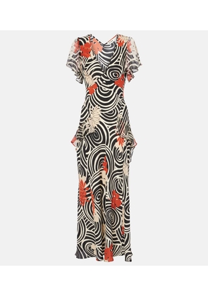 Rixo Evie printed ruffled silk maxi dress