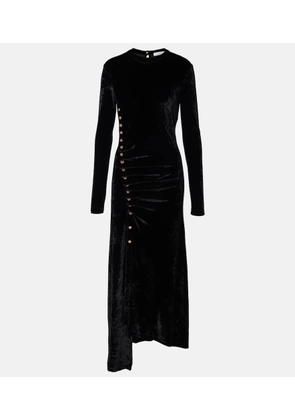 Rabanne Embellished ruched velvet midi dress