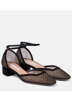 Aquazzura Asha 35 suede-trimmed mesh pumps
