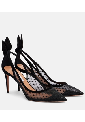 Aquazzura Bow Tie 85 suede-trimmed mesh pumps