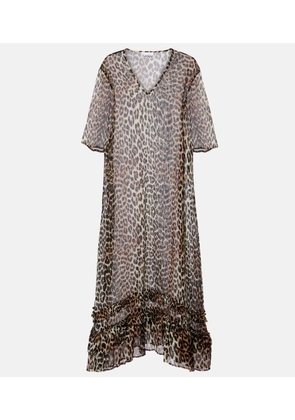 Ganni Leopard-print sheer chiffon midi dress