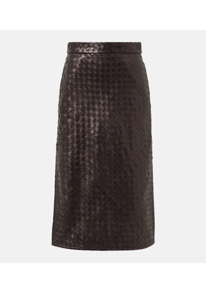 Bottega Veneta Intrecciato leather midi skirt