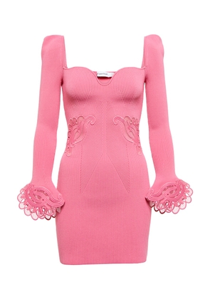 Self-Portrait Lace-trimmed rib-knit minidress
