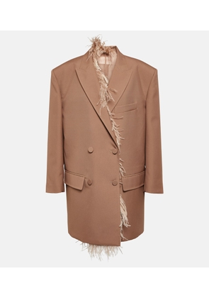 Valentino Feather-trimmed double-breasted blazer