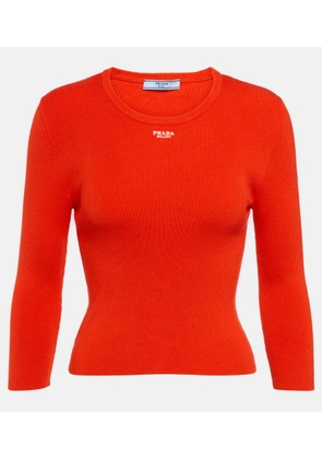 Prada Logo ribbed-knit cotton-blend sweater