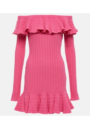 Blumarine Off-shoulder ruffled wool minidress