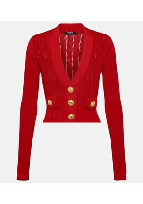 Balmain Cropped embellished knit cardigan