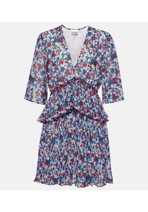 Ganni Floral pleated georgette minidress
