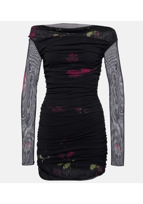 Blumarine Floral ruched mesh minidress