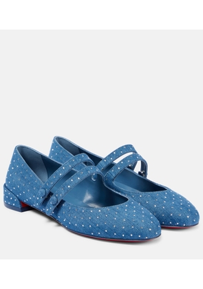 Christian Louboutin Sweet Jane embellished denim Mary Jane flats