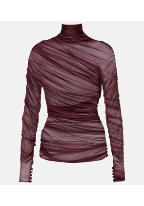 Saint Laurent Ruched sheer jersey voile top