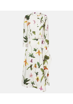 Oscar de la Renta Floral pleated cotton-blend poplin midi dress