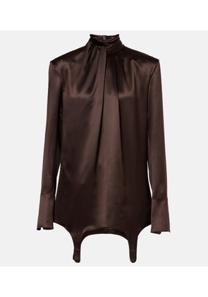 Saint Laurent Gathered silk satin blouse