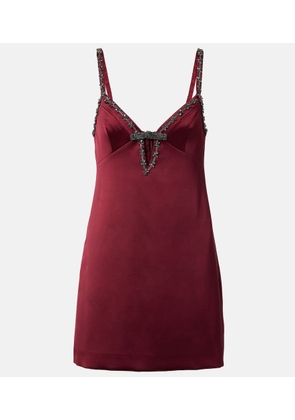 Self-Portrait Bow-detail embellished satin minidress