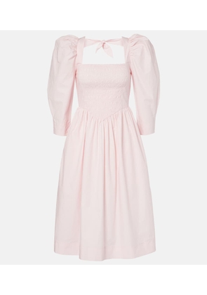 Ganni Smocked cotton poplin midi dress