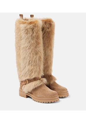 Gianvito Rossi Shearling-trimmed suede knee-high boots