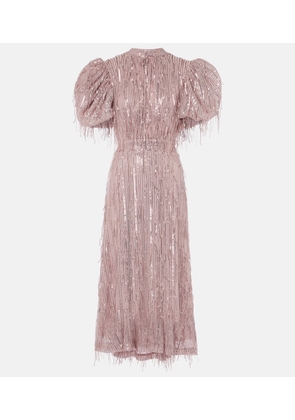 Rotate Sequined balloon-sleeve midi dress