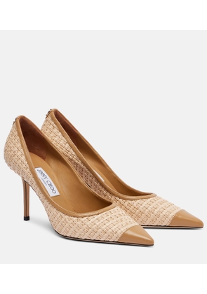 Jimmy Choo Love 85 leather-trimmed raffia pumps