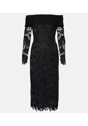 Oscar de la Renta Orchid floral guipure midi dress