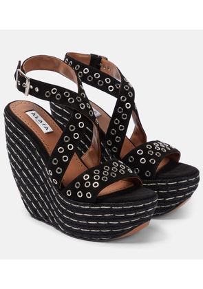 Alaia Embellished suede wedge sandals