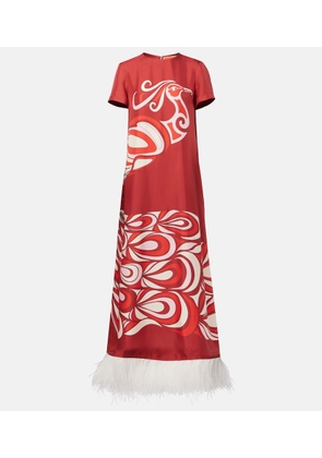 La DoubleJ Swing feather-trimmed silk maxi dress