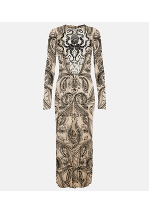 Etro Logo printed tulle midi dress