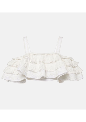 Carolina Herrera Embroidered ruffled cotton crop top