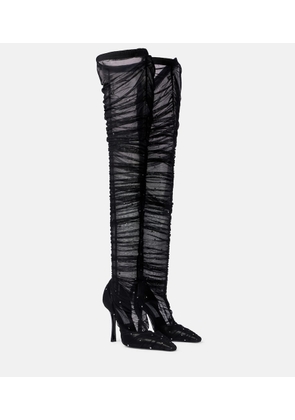Jimmy Choo Lotta 100 embellished tulle over-the-knee boots