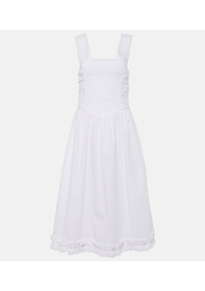 Ganni Shirred cotton poplin midi dress